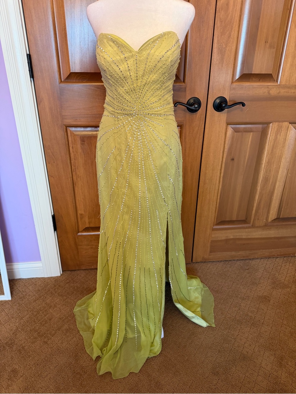 Party Time Green Strapless Beaded Maxi Pure natural silk dress Y2K READ*